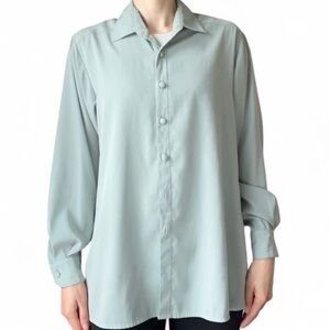 Vintage Tilley Womens Light Green Microfibre Classic Button Up Blouse Shirt m XS